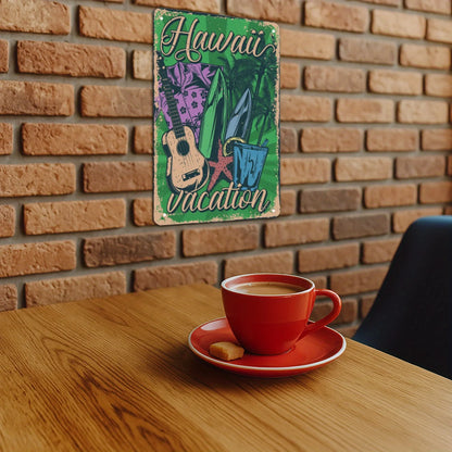 Hawaii Surfboards & Guitar Vintage Aluminum Metal Sign | Waterproof Wall Art for Home, Cafe, Bar, Garage, 8x12 inch