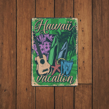 Hawaii Surfboards & Guitar Vintage Aluminum Metal Sign | Waterproof Wall Art for Home, Cafe, Bar, Garage, 8x12 inch