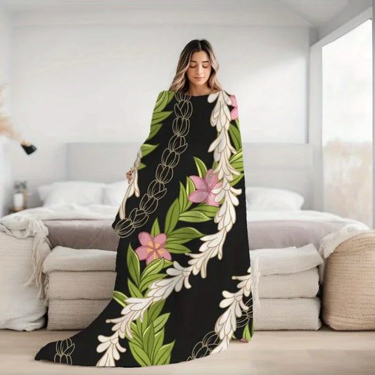 Hawaiian Plumeria Garland Floral Blanket - Flat Velvet, Hawaiian Throw, Soft Floral Blanket, Hawaiian Series