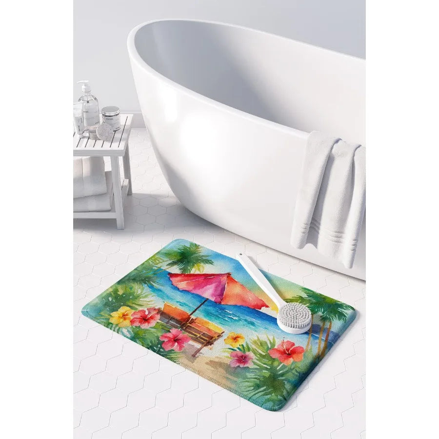 Hawaii Hawaiian Hibiscus in Watercolor Memory Foam Kitchen Mat Machine Washable AntiFatigue Mat Cushion Comfort Bath Mat or Kit
