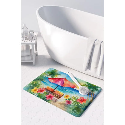 Hawaii Hawaiian Hibiscus in Watercolor Memory Foam Kitchen Mat Machine Washable AntiFatigue Mat Cushion Comfort Bath Mat or Kit