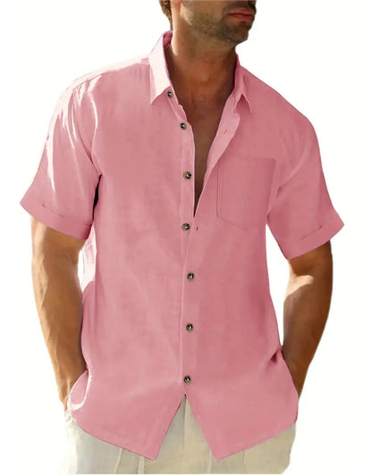 Men's Plus Size Short Sleeve Shirts Cotton Linen Henley Shirts Lightweight Vacation Collar Beach Shirts  Hawaiian T Shirt