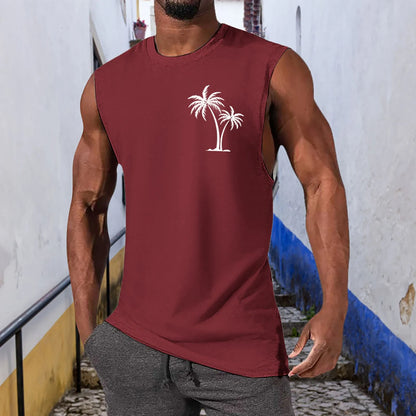 Hawaiian Beach Men's Vest Summer Coconut Tree Pattern Print Men's Vacation Tank Tops Mens Holiday Wear Fashion Sleeveless Shirt