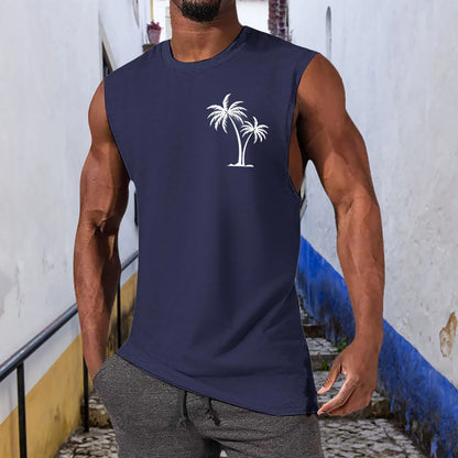 Hawaiian Beach Men's Vest Summer Coconut Tree Pattern Print Men's Vacation Tank Tops Mens Holiday Wear Fashion Sleeveless Shirt