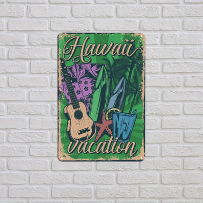 Hawaii Surfboards & Guitar Vintage Aluminum Metal Sign | Waterproof Wall Art for Home, Cafe, Bar, Garage, 8x12 inch