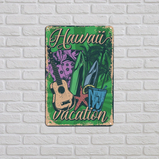 Hawaii Surfboards & Guitar Vintage Aluminum Metal Sign | Waterproof Wall Art for Home, Cafe, Bar, Garage, 8x12 inch