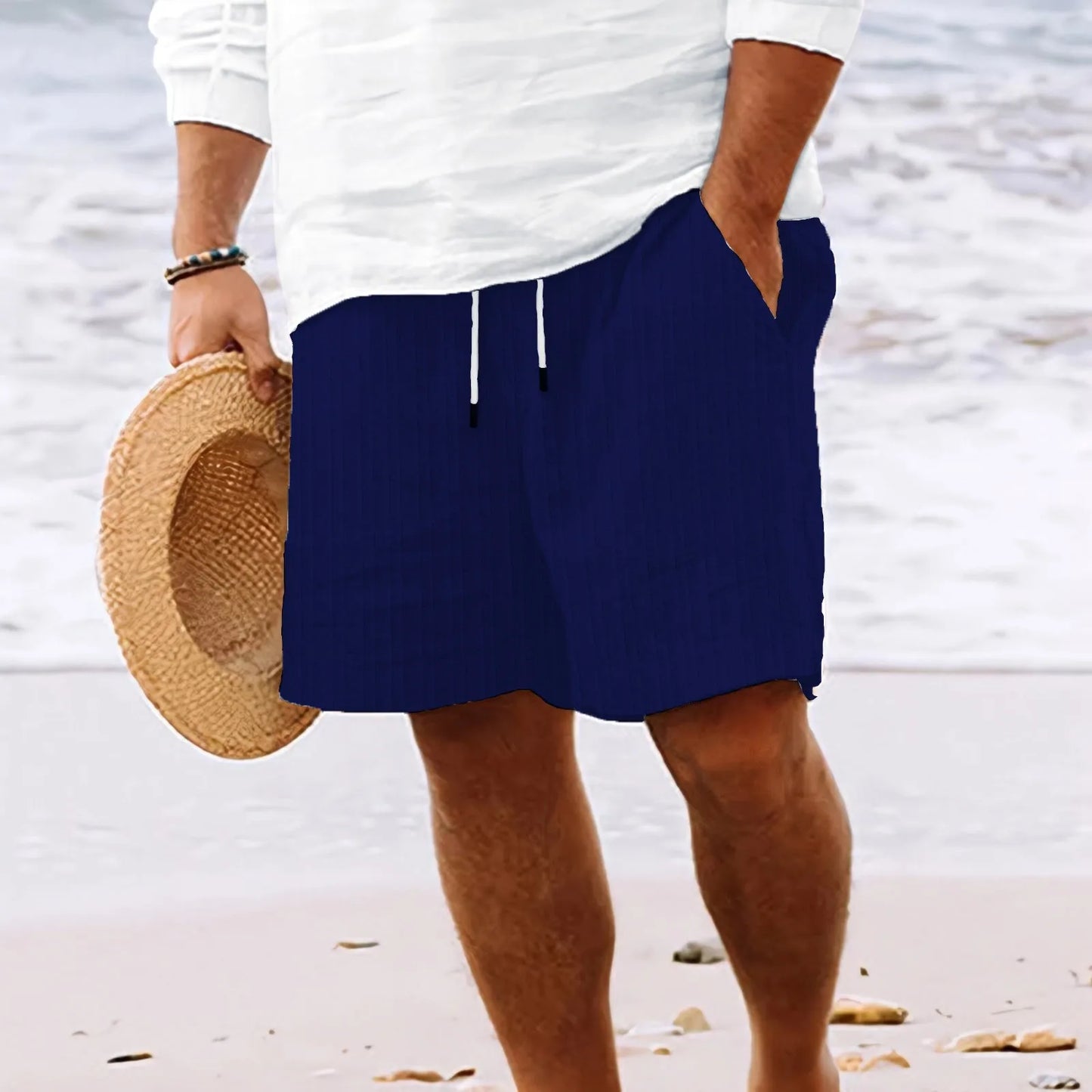 Men's Cotton Linen Shorts Lightweight Hawaiian Summer Beach Shorts Men Breathable Solid Casual Short Pants Fitness Streetwear