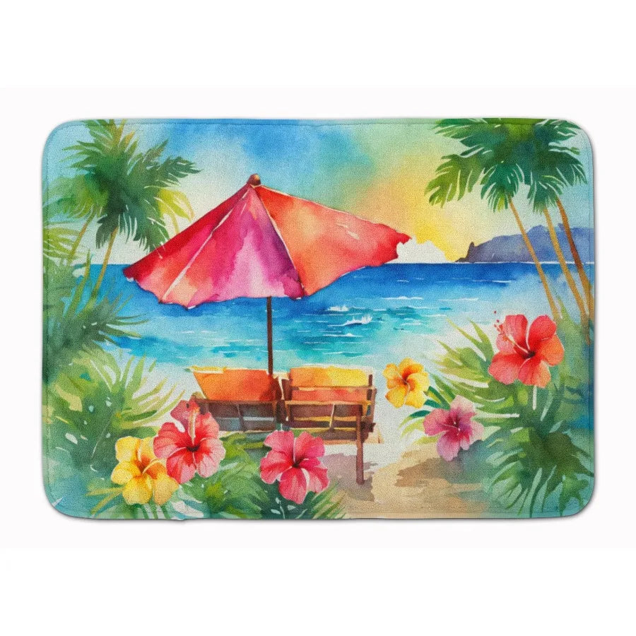 Hawaii Hawaiian Hibiscus in Watercolor Memory Foam Kitchen Mat Machine Washable AntiFatigue Mat Cushion Comfort Bath Mat or Kit