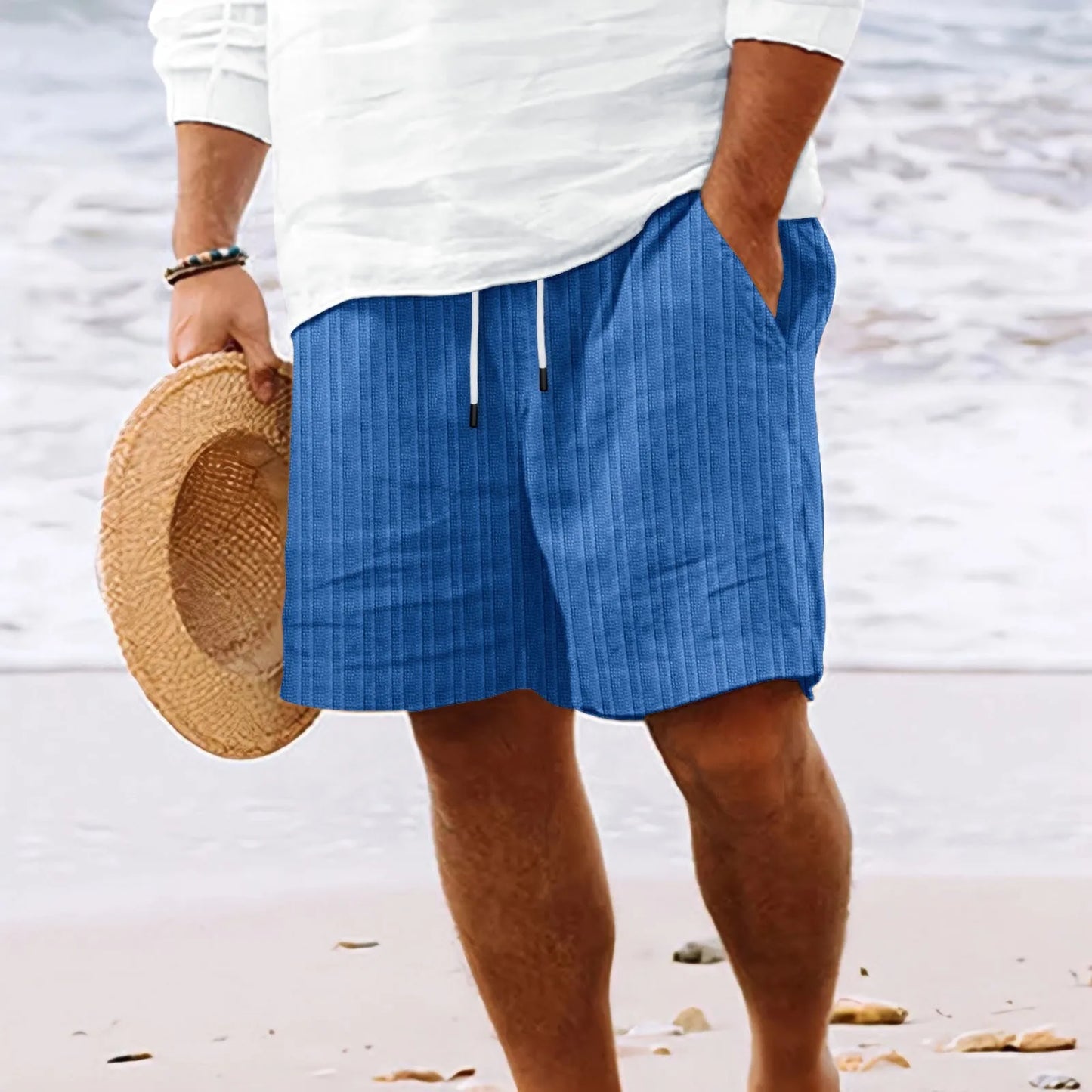 Men's Cotton Linen Shorts Lightweight Hawaiian Summer Beach Shorts Men Breathable Solid Casual Short Pants Fitness Streetwear