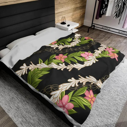 Hawaiian Plumeria Garland Floral Blanket - Flat Velvet, Hawaiian Throw, Soft Floral Blanket, Hawaiian Series