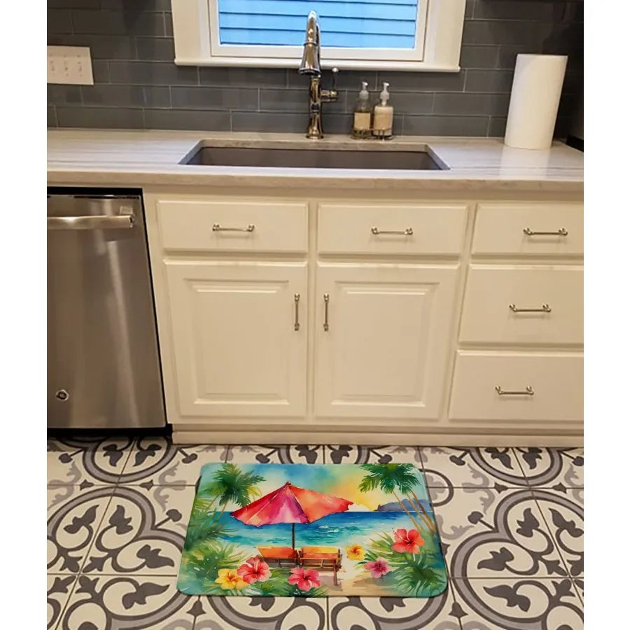 Hawaii Hawaiian Hibiscus in Watercolor Memory Foam Kitchen Mat Machine Washable AntiFatigue Mat Cushion Comfort Bath Mat or Kit