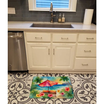 Hawaii Hawaiian Hibiscus in Watercolor Memory Foam Kitchen Mat Machine Washable AntiFatigue Mat Cushion Comfort Bath Mat or Kit