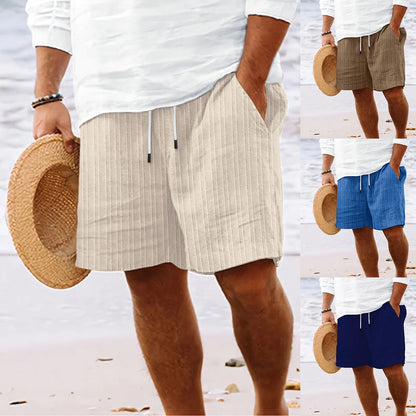 Men's Cotton Linen Shorts Lightweight Hawaiian Summer Beach Shorts Men Breathable Solid Casual Short Pants Fitness Streetwear